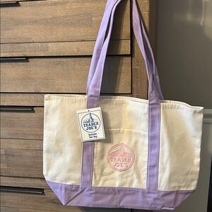 Cream and Lavender Canvas Tote Bag